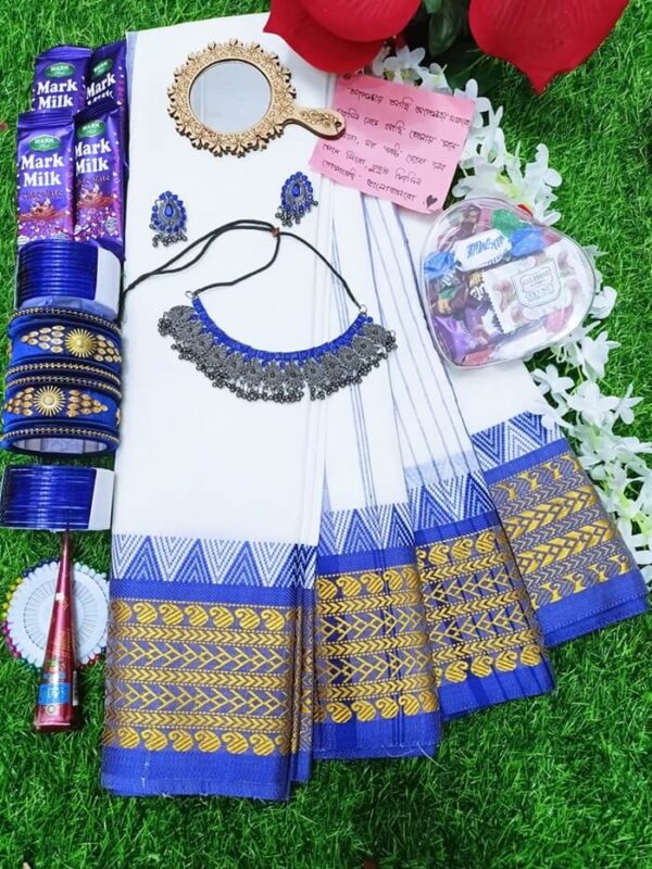 White saree .Tangail cotton saree সাদা শাড়ি কম্বো প্যাকেজ - Image 3