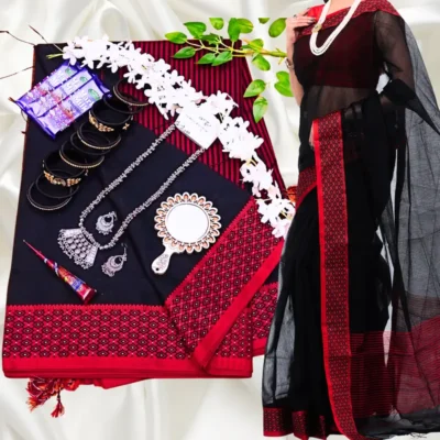 Black saree gift packag. টাঙ্গাইলের শাড়ি