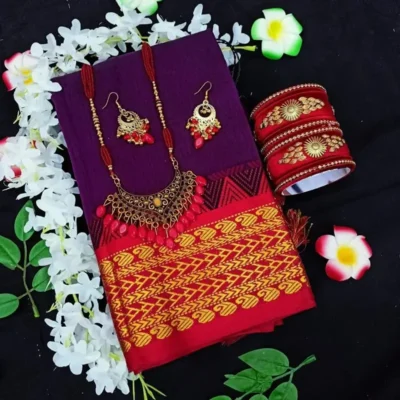 বল পাইর কালো কালার  হাফসিল্ক শাড়ি কম্বো প্যাকেজ ।
