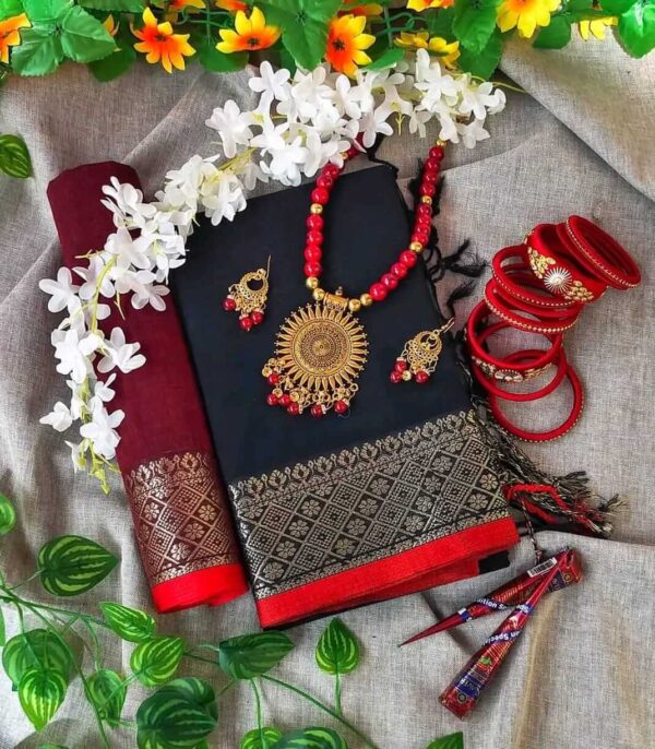 টাঙ্গাইলের সুতি  শাড়ির কম্বো প্যাকেজ  কালো কালার